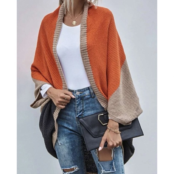 Cozy Color Block Batwing Oversized Open Front Cardigan - Picture 2 of 6